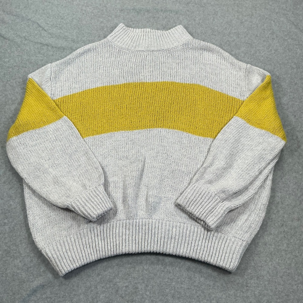 Aerie Women XL Gray Mustard Yellow Striped Mock Neck Chunky Knit Sweater